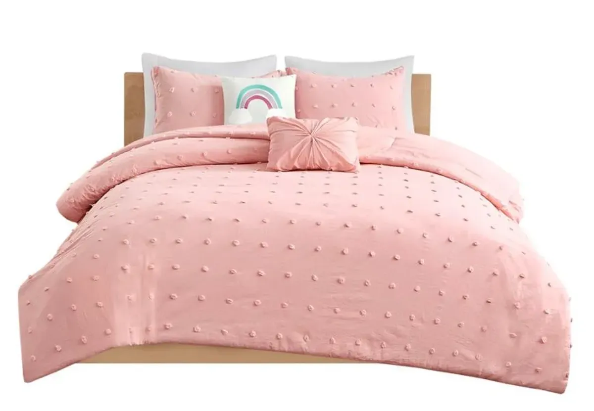 Olliix by Urban Habitat Kids Callie Pink Twin Cotton Jacquard Pom Pom Comforter Set