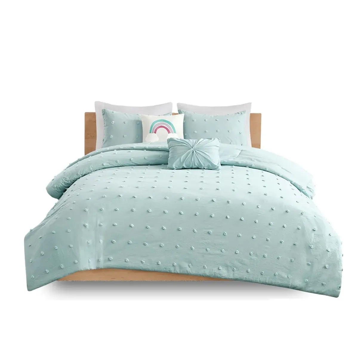 Olliix by Urban Habitat Kids Callie Aqua Twin Cotton Jacquard Pom Pom Comforter Set