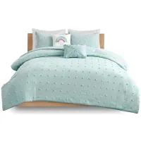Olliix by Urban Habitat Kids Callie Aqua Full/Queen Cotton Jacquard Pom Pom Comforter Set
