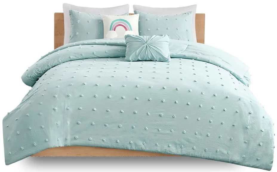 Olliix by Urban Habitat Kids Callie Aqua Full/Queen Cotton Jacquard Pom Pom Comforter Set