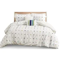 Olliix by Urban Habitat Kids Callie Green/Navy Twin Cotton Jacquard Pom Pom Comforter Set