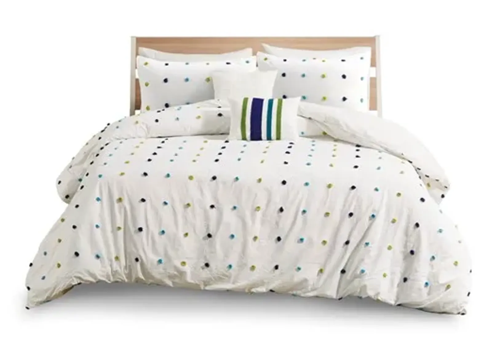 Olliix by Urban Habitat Kids Callie Green/Navy Twin Cotton Jacquard Pom Pom Comforter Set