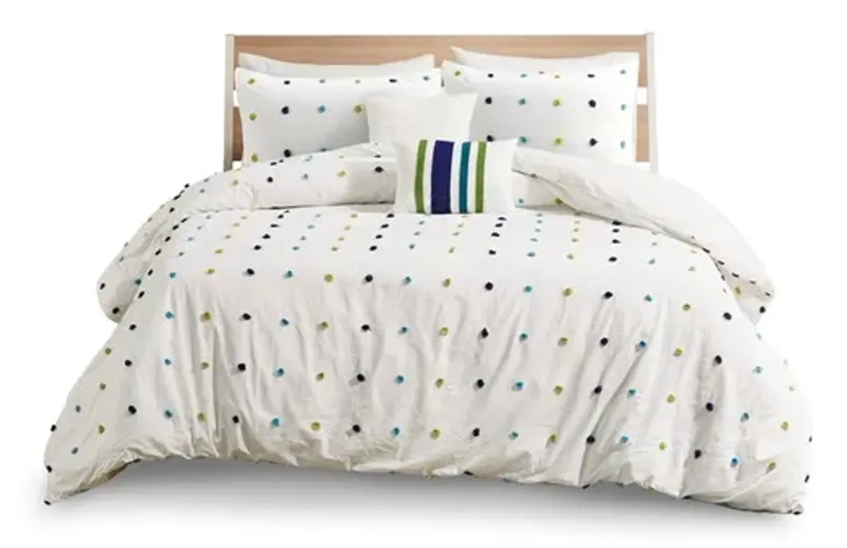 Olliix by Urban Habitat Kids Callie Green/Navy Twin Cotton Jacquard Pom Pom Comforter Set