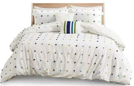 Olliix by Urban Habitat Kids Callie Green/Navy Twin Cotton Jacquard Pom Pom Comforter Set