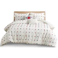 Olliix by Urban Habitat Kids Callie Red/Navy Twin Cotton Jacquard Pom Pom Comforter Set