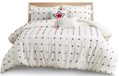 Olliix by Urban Habitat Kids Callie Red/Navy Twin Cotton Jacquard Pom Pom Comforter Set