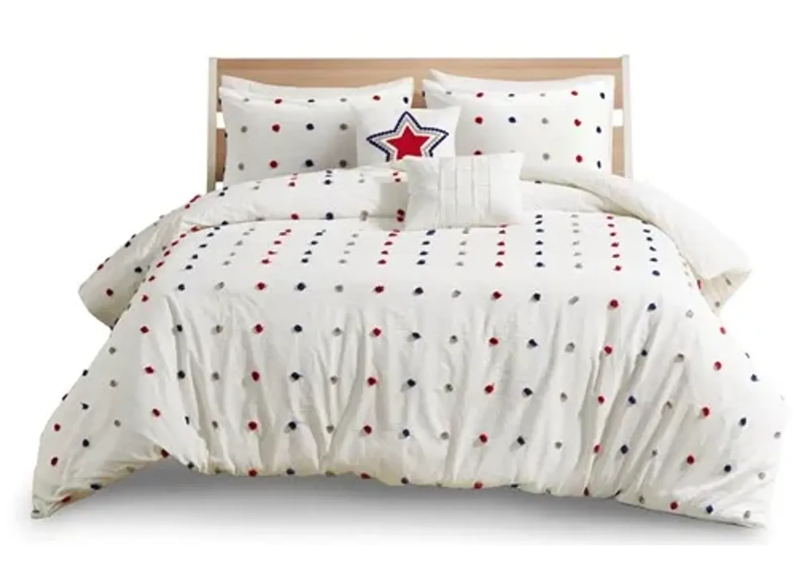 Olliix by Urban Habitat Kids Callie Red/Navy Full/Queen Cotton Jacquard Pom Pom Comforter Set