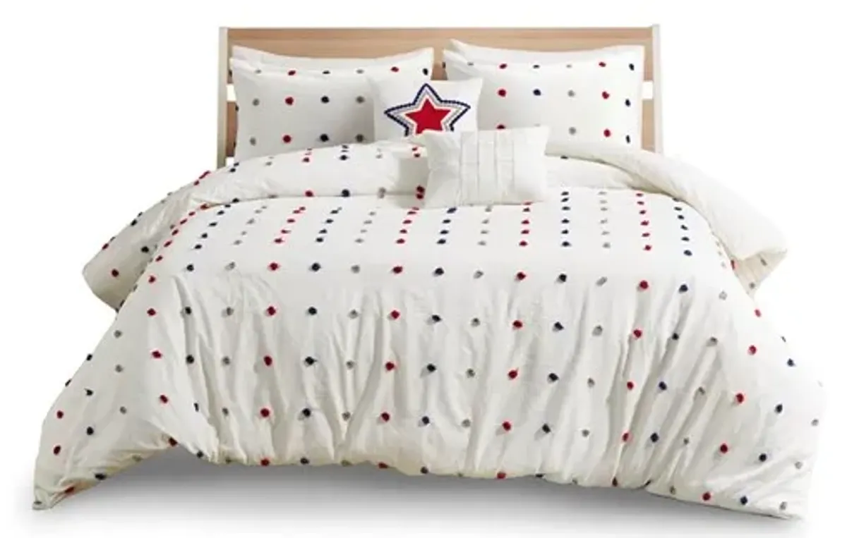 Olliix by Urban Habitat Kids Callie Red/Navy Full/Queen Cotton Jacquard Pom Pom Comforter Set