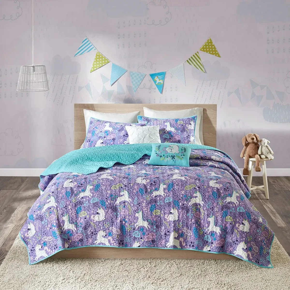 Olliix by Urban Habitat Kids Lola Unicorn Cotton Reversible Purple Twin Coverlet Set