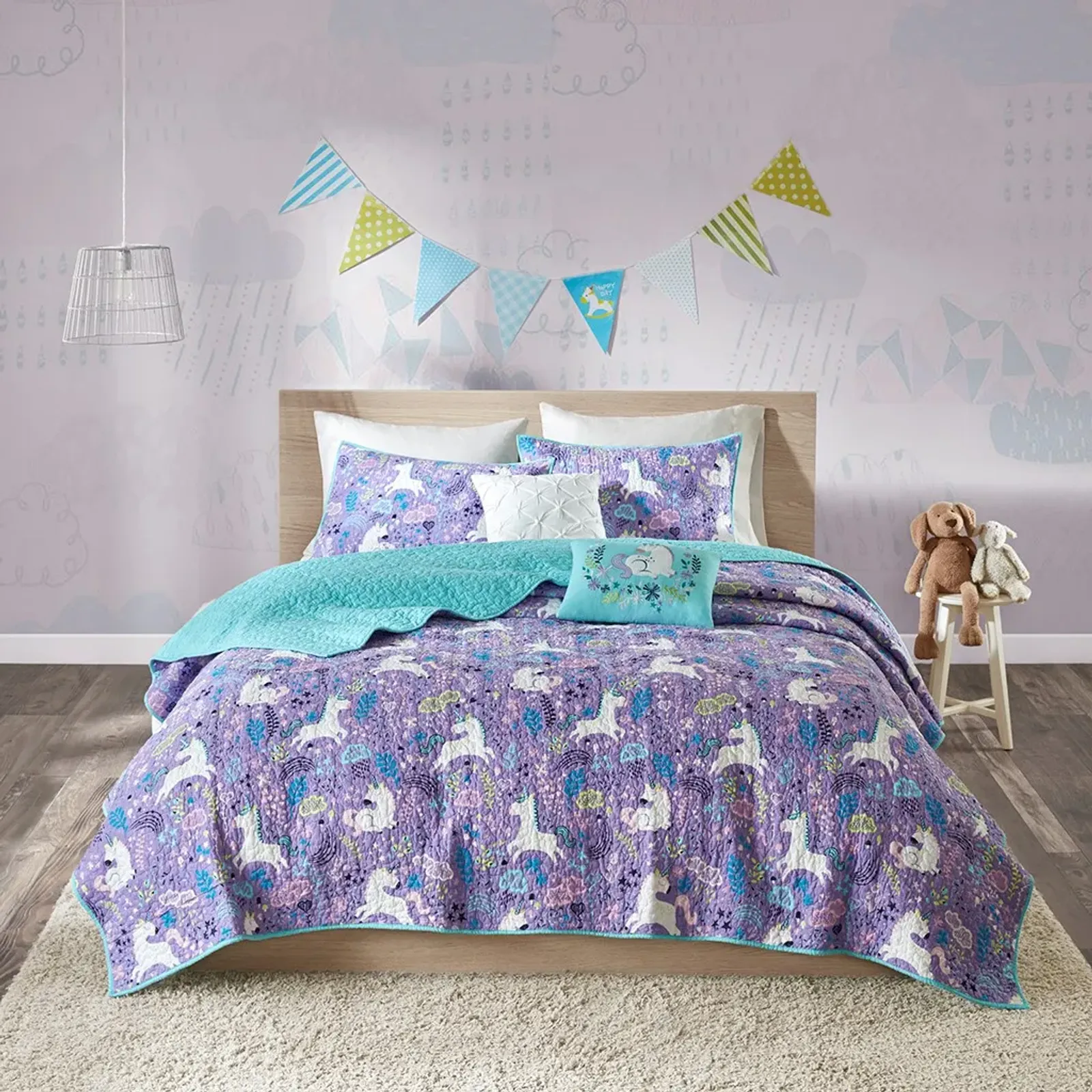 Olliix by Urban Habitat Kids Lola Unicorn Cotton Reversible Purple Twin Coverlet Set