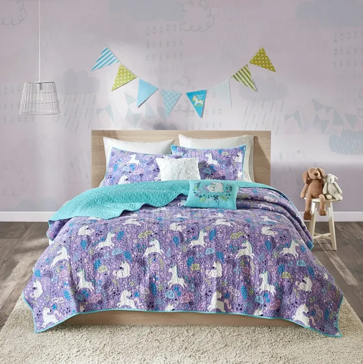 Olliix by Urban Habitat Kids Lola Unicorn Cotton Reversible Purple Full/Queen Coverlet Set