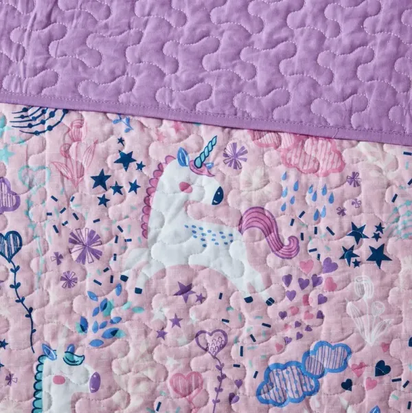 Olliix by Urban Habitat Kids Lola Unicorn Cotton Reversible Pink Twin Coverlet Set