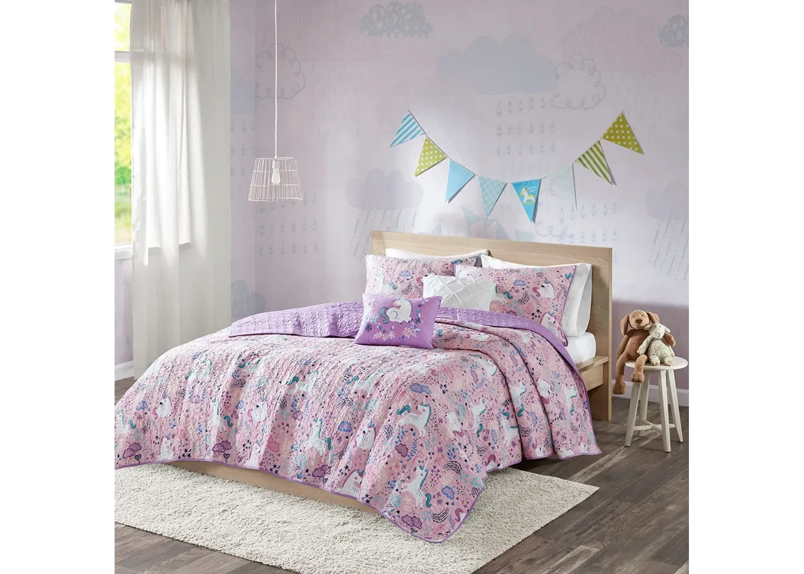 Olliix by Urban Habitat Kids Lola Unicorn Cotton Reversible Pink Twin Coverlet Set