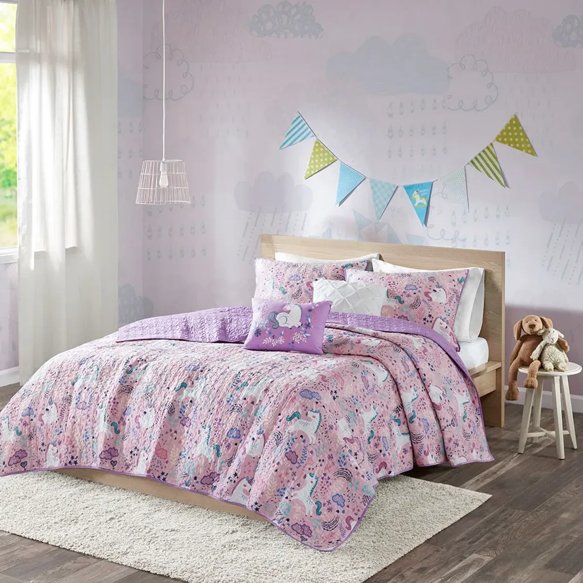 Olliix by Urban Habitat Kids Lola Unicorn Cotton Reversible Pink Twin Coverlet Set