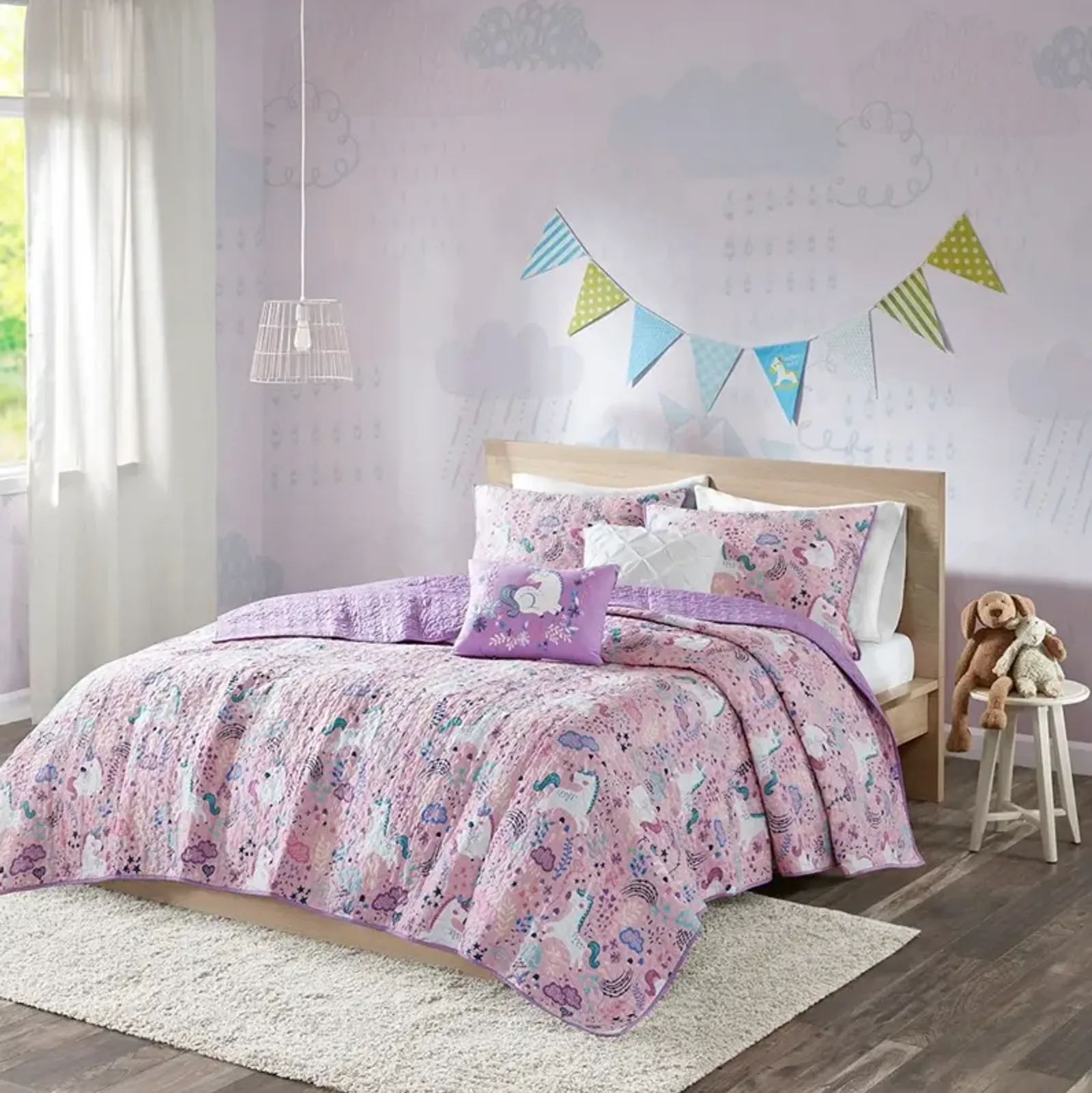 Olliix by Urban Habitat Kids Lola Unicorn Cotton Reversible Pink Full/Queen Coverlet Set