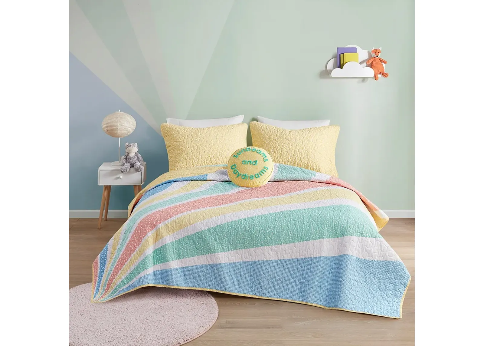 Olliix by Urban Habitat Kids Rory Rainbow Sunburst Reversible Cotton Yellow Twin Coverlet Set