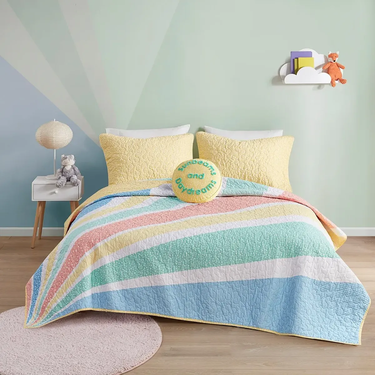 Olliix by Urban Habitat Kids Rory Rainbow Sunburst Reversible Cotton Yellow Twin Coverlet Set