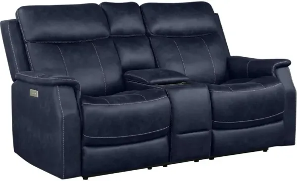 Steve Silver Co. Valencia Ocean Blue Dual-Power Reclining Loveseat with Console