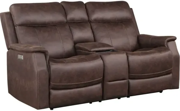 Steve Silver Co. Valencia Walnut Dual-Power Reclining Loveseat with Console