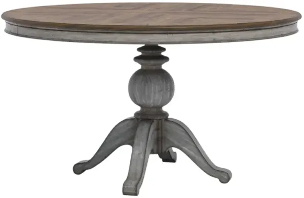 Flexsteel® Plymouth® Brown Top Round Pedestal Dining Table with Distressed Graywash Base