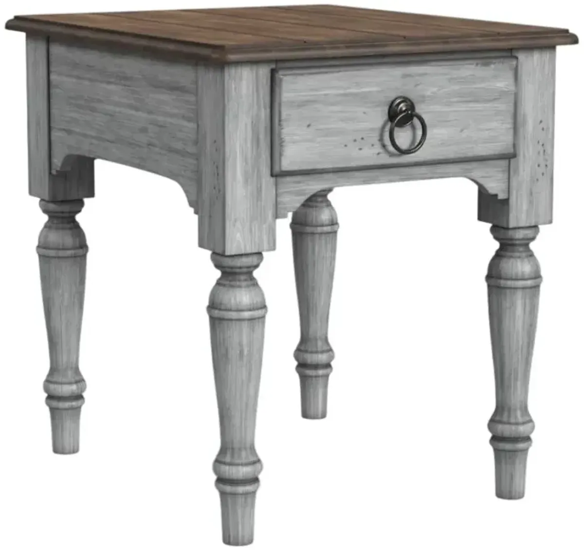 Flexsteel® Plymouth® Brown Top End Table with Distressed Graywash Base