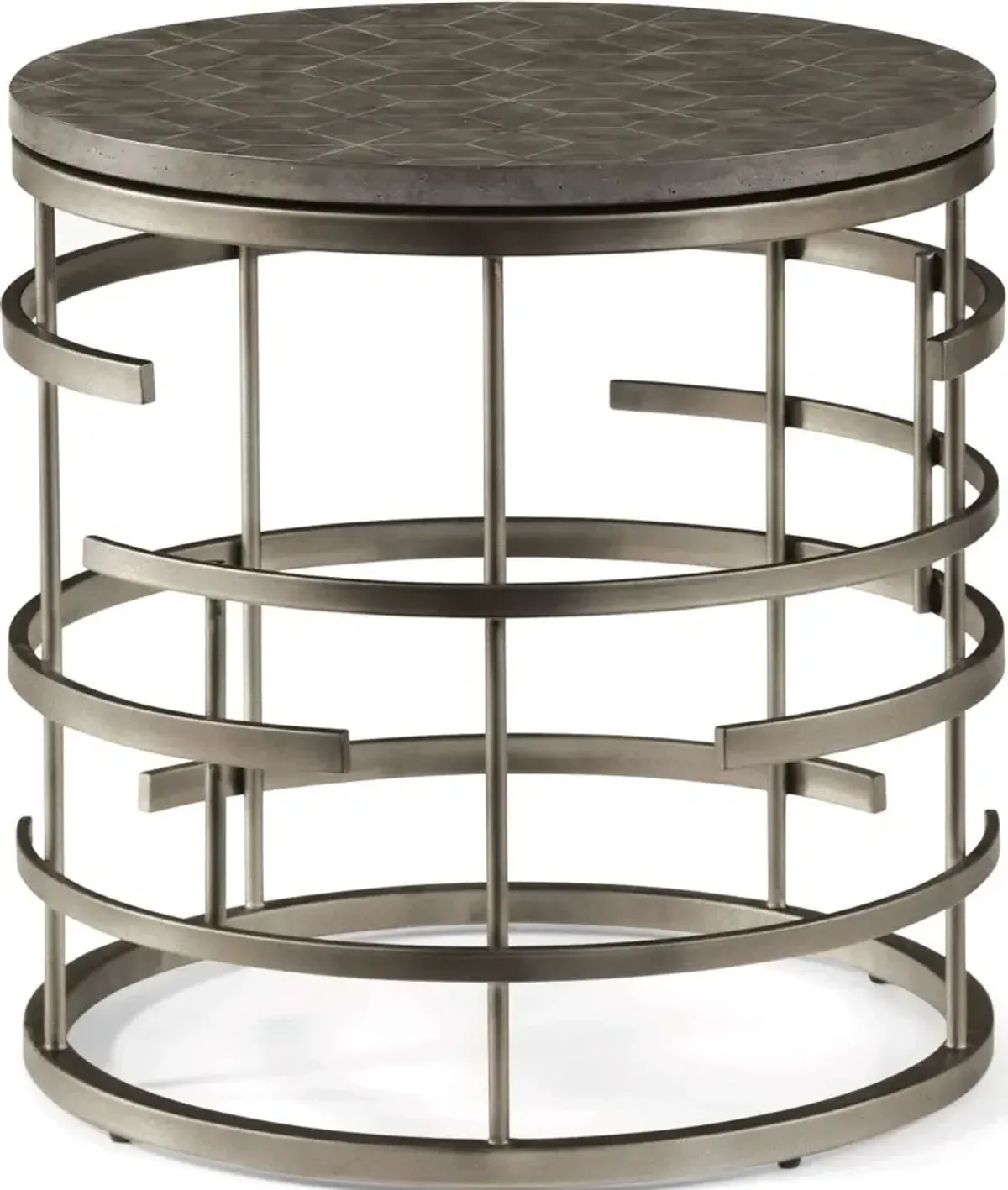 Flexsteel® Halo Antiqued Concrete Round Lamp Table with Soft Silver Frames