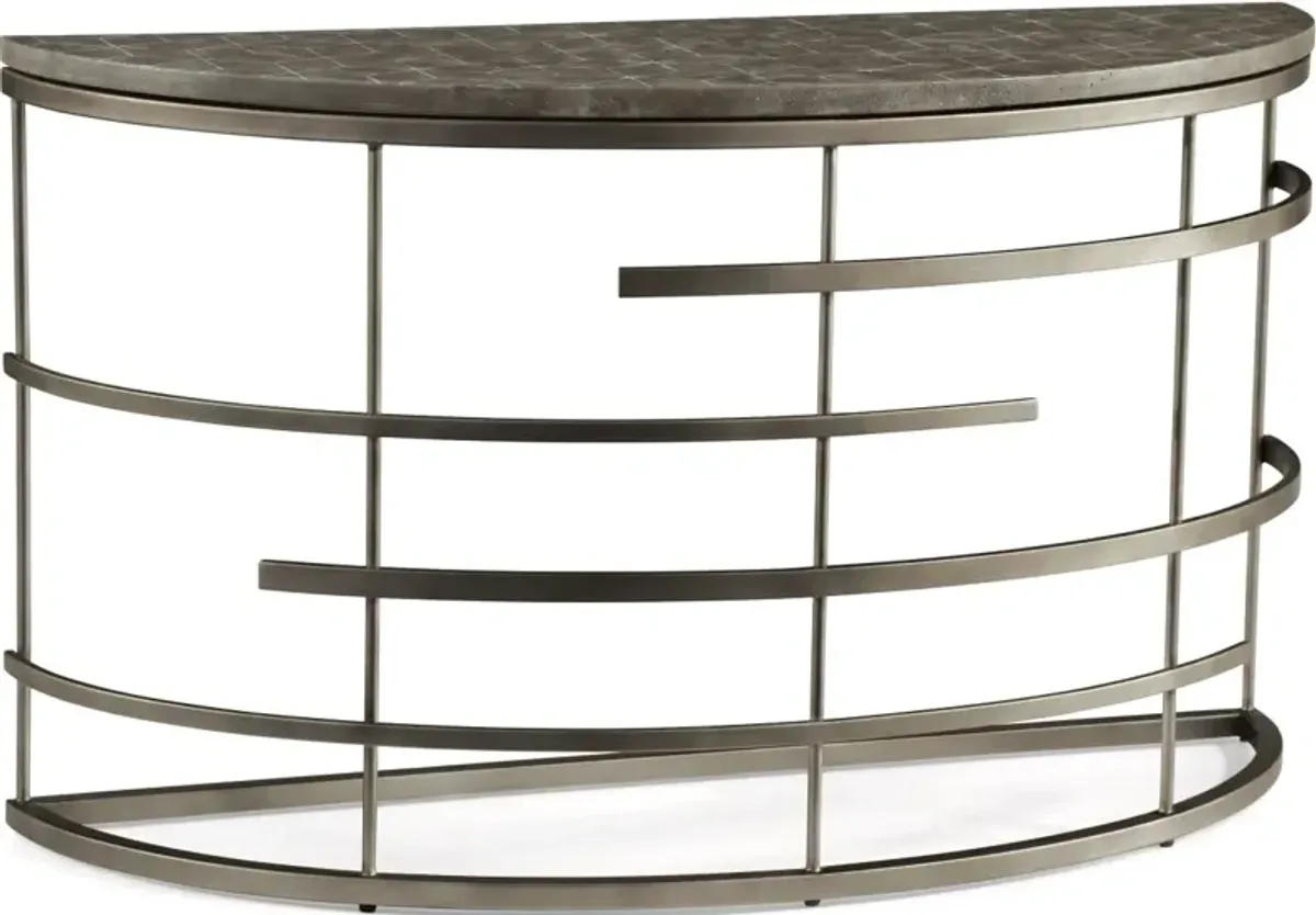 Flexsteel® Halo Antiqued Concrete Round Sofa Table with Soft Silver Frames