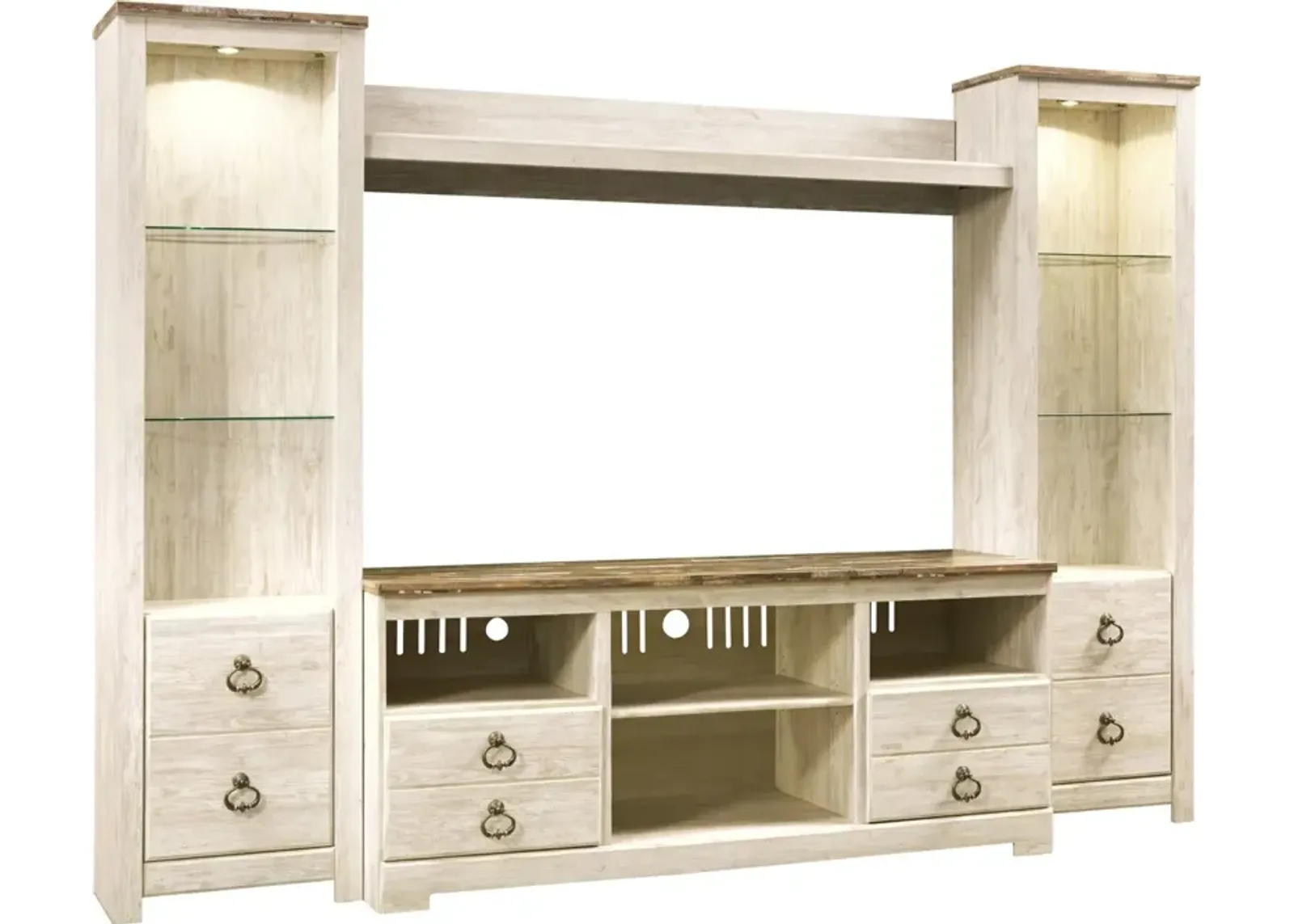 Signature Design by Ashley® Willowton 4-Piece Whitewash Entertainment Center with Media Storage