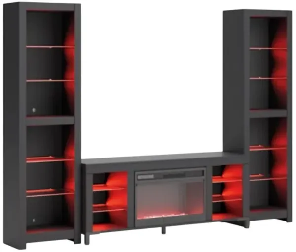 Signature Design by Ashley® Cayberry 3-Piece Matte Black Entertainment Center with Electric Fireplace