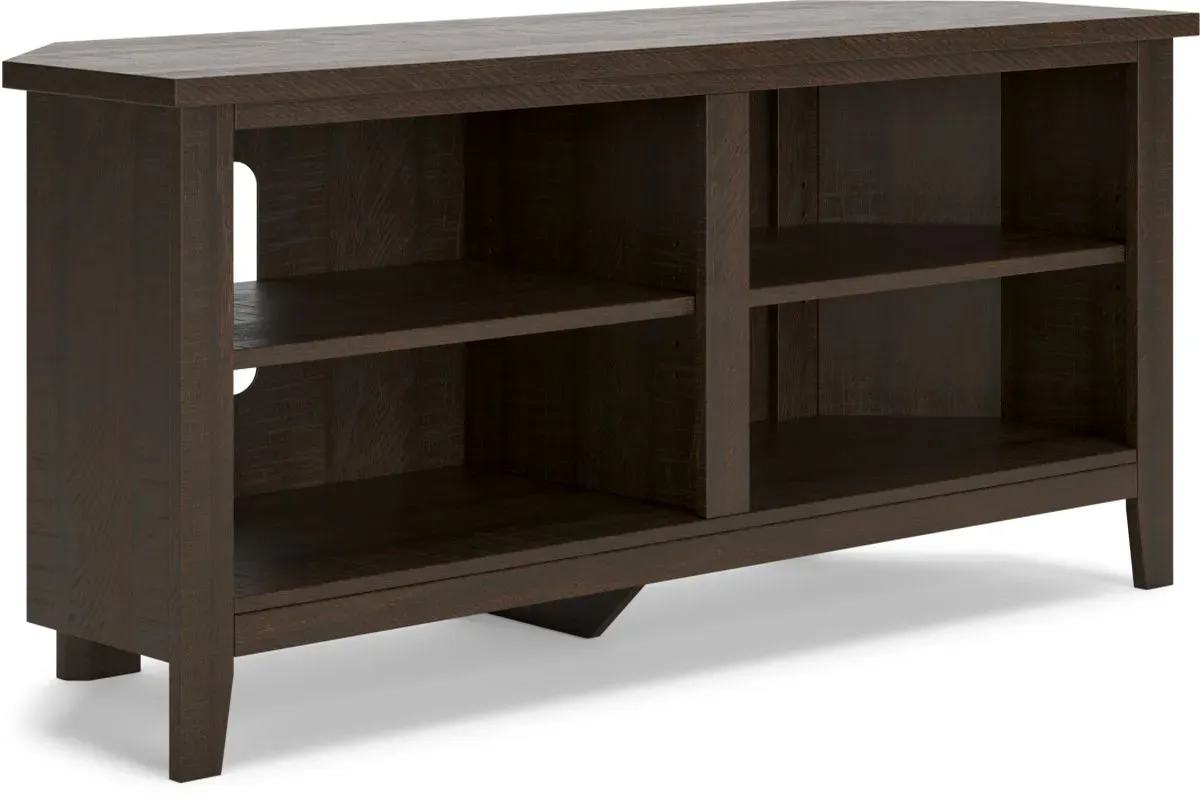 Signature Design by Ashley® Camiburg Warm Brown Corner TV Stand with 2 Shelves