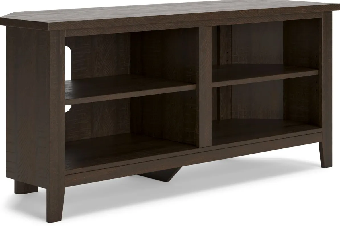 Signature Design by Ashley® Camiburg Warm Brown Corner TV Stand with 2 Shelves