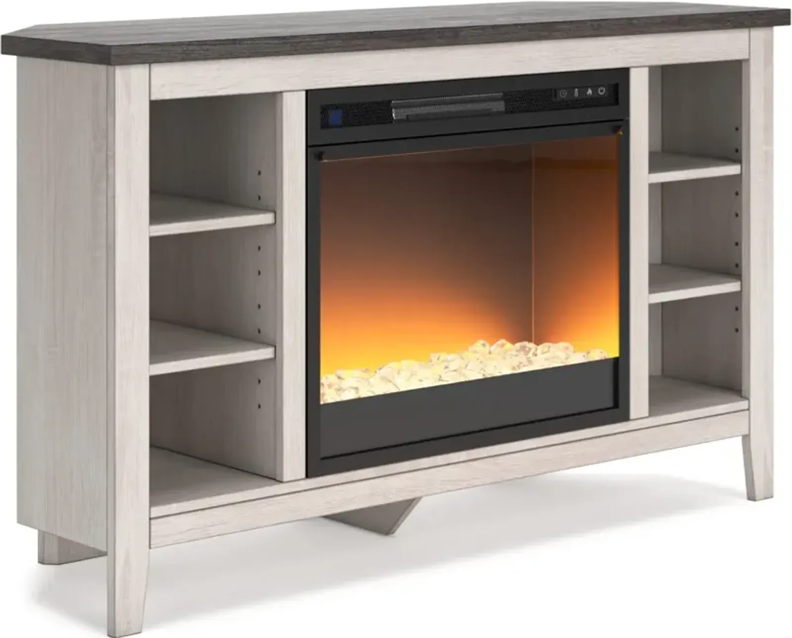 Signature Design by Ashley® Dorrinson Two-Tone Corner TV Stand with Electric Fireplace Insert