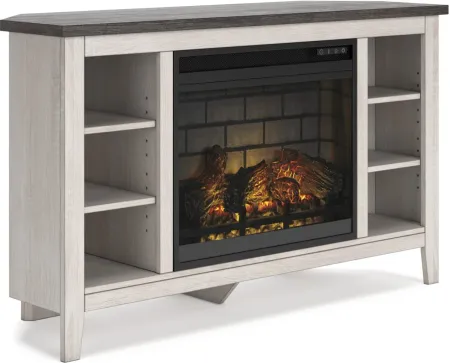 Signature Design by Ashley® Dorrinson Two-Tone Corner TV Stand with Electric Infrared Fireplace Insert