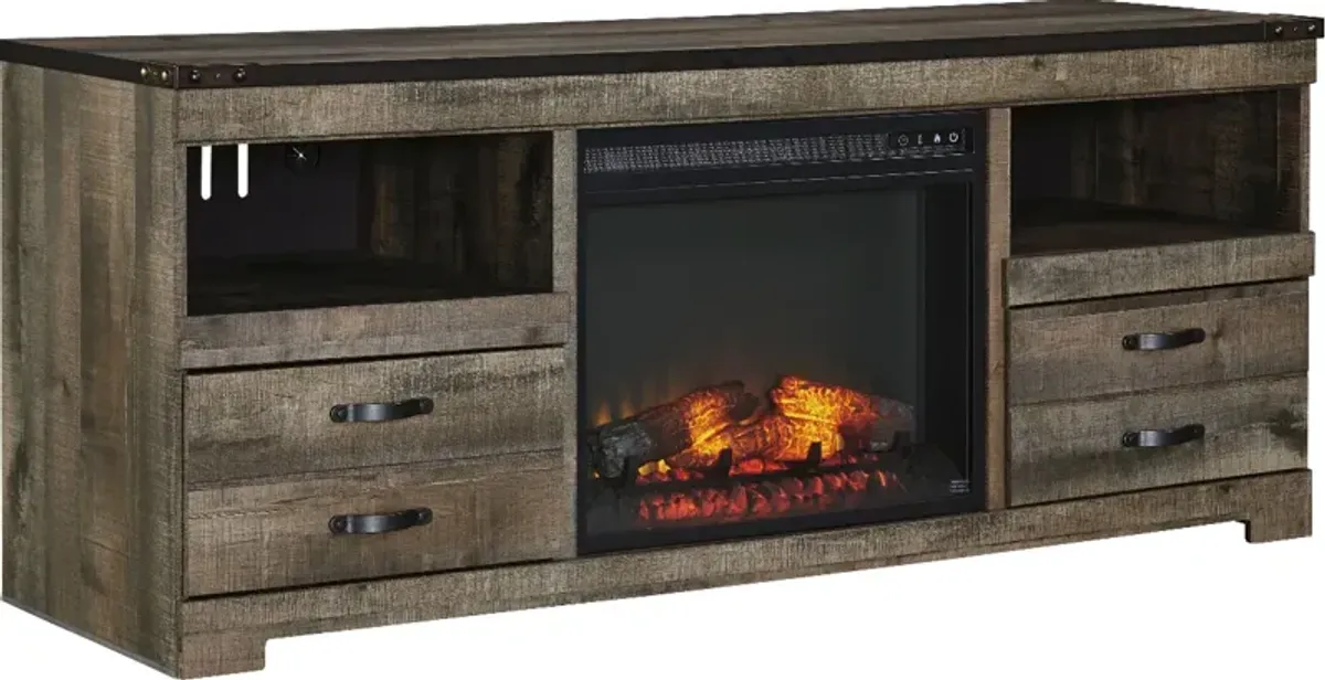Signature Design by Ashley® Trinell Brown 63" Large TV Stand with Fireplace Option