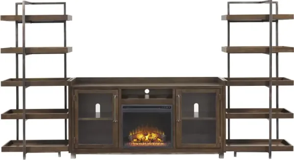 Signature Design by Ashley® Starmore 3-Piece Brown/Gunmetal Wall Unit with Electric Fireplace