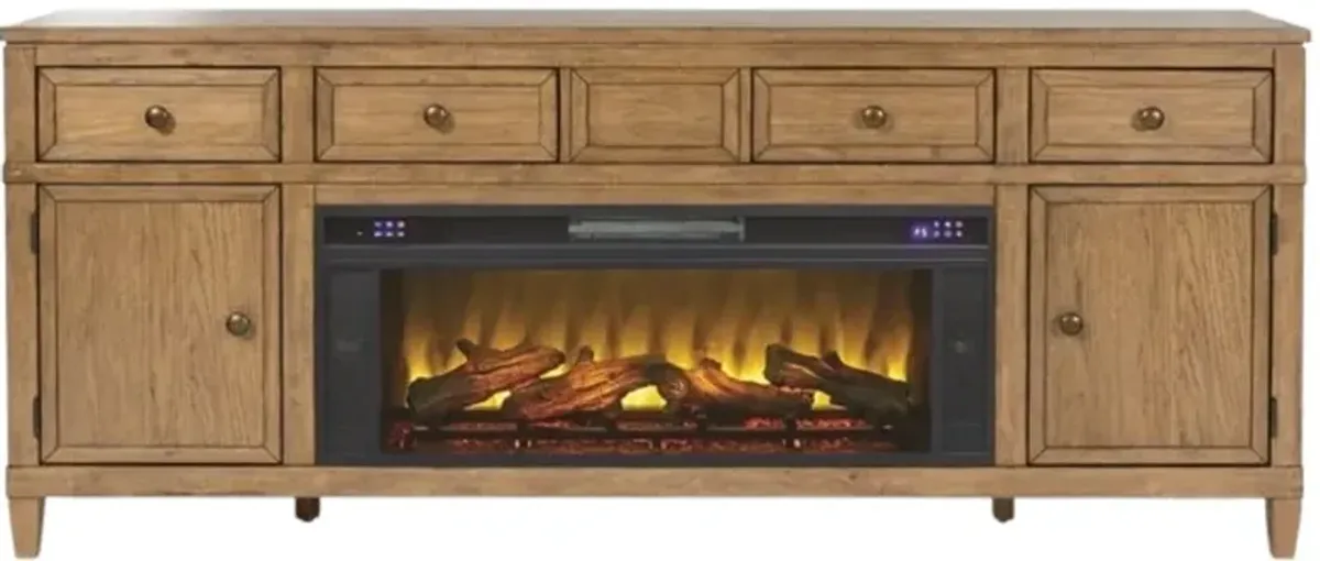 Signature Design by Ashley® Sharlance Light Brown 81" TV Stand with Electric Fireplace