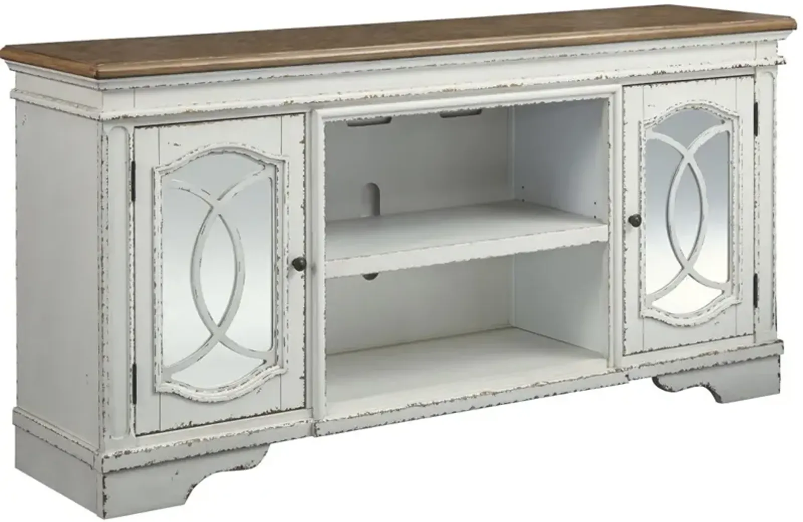 Signature Design by Ashley® Realyn Chipped White 74" TV Stand with Fireplace Option