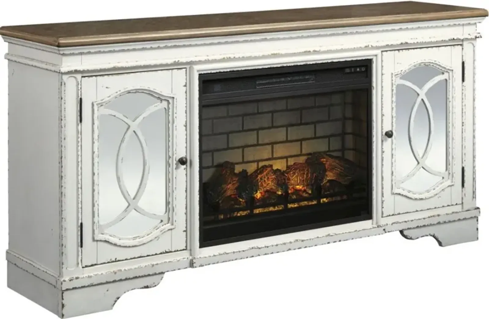 Signature Design by Ashley® Realyn Chipped White 74" TV Stand with Electric Fireplace