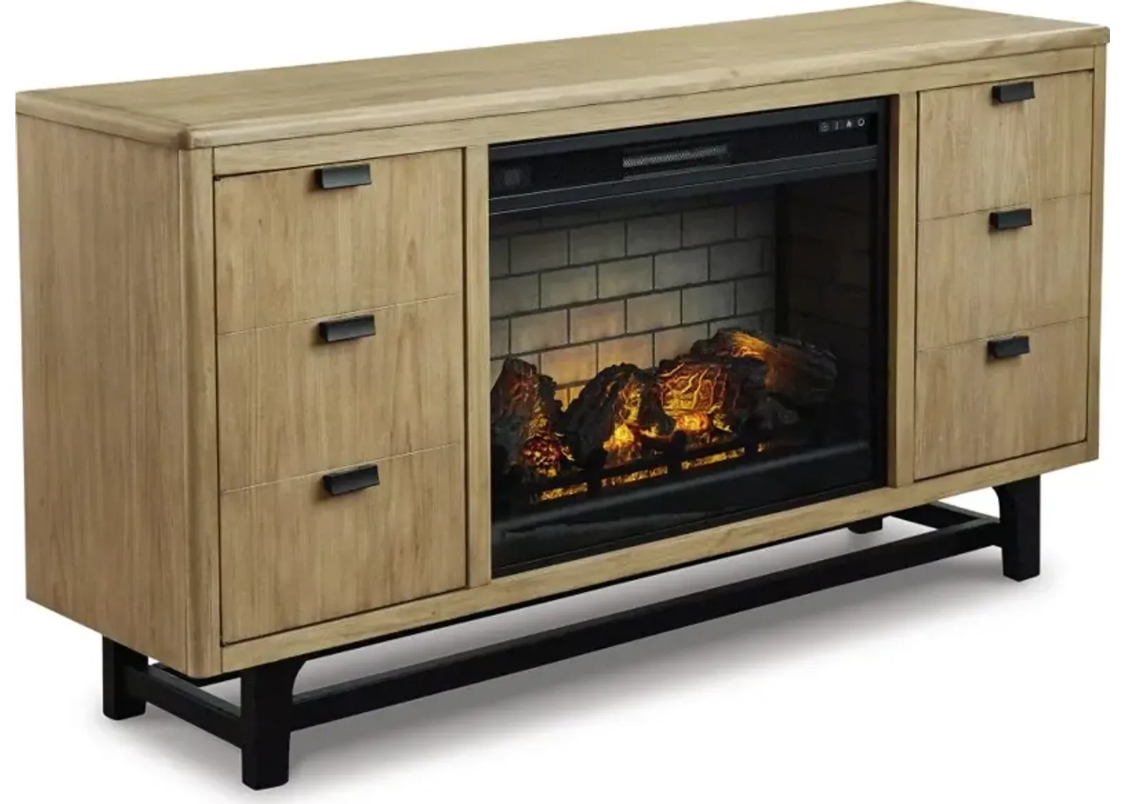 Signature Design by Ashley® Freslowe Light Brown TV Stand with Electric Fireplace