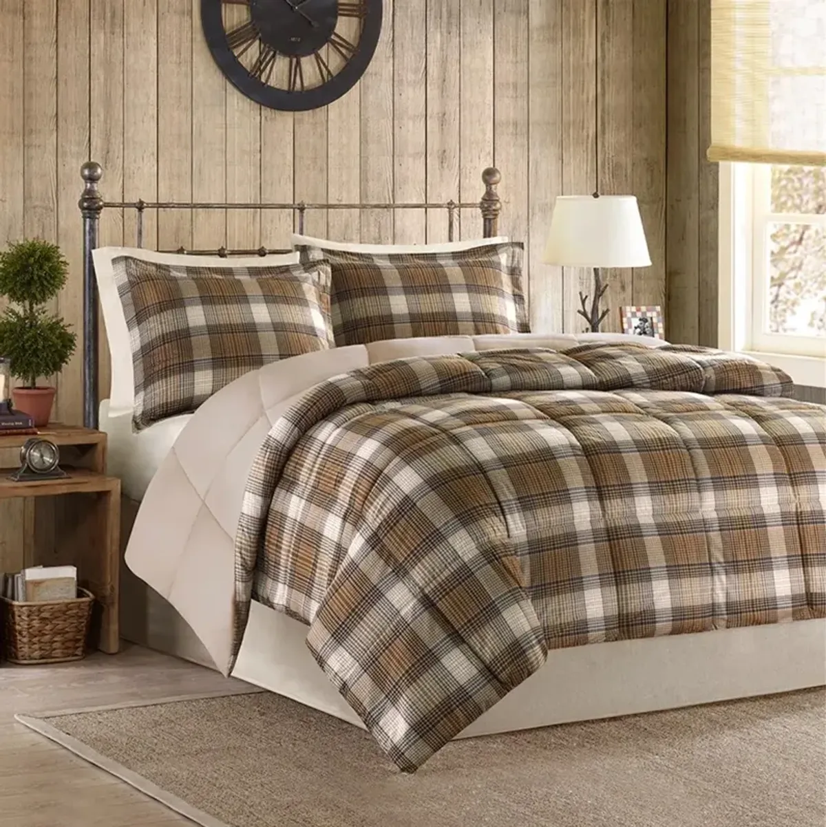 Olliix by Woolrich Lumberjack Multicolor King Lumberjack Classic Quilting Soft and Cozy Microfiber Solid Reverse Down Alternative Comforter Set