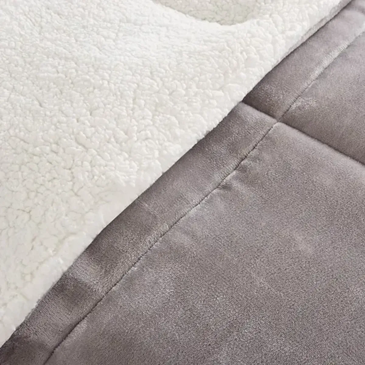 Olliix by Woolrich Alton Grey and Ivory King Polyester Solid Velour to Berber Comforter Set