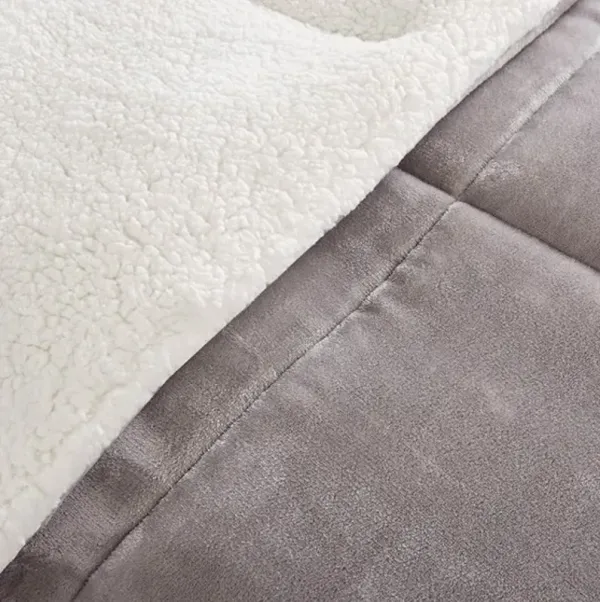 Olliix by Woolrich Alton Grey and Ivory King Polyester Solid Velour to Berber Comforter Set