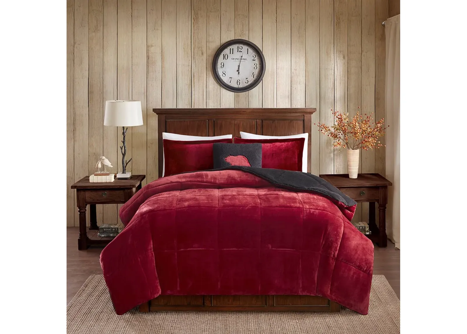 Olliix by Woolrich Alton Black and Red Twin Plush to Sherpa Down Alternative Comforter Set