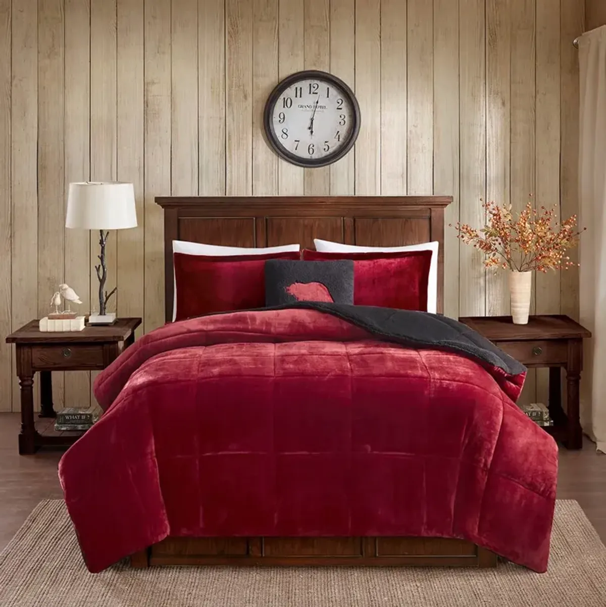 Olliix by Woolrich Alton Black and Red King Plush to Sherpa Down Alternative Comforter Set