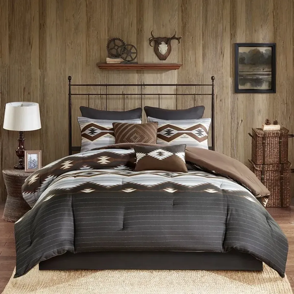 Olliix by Woolrich Grey/Brown Queen Bitter Creek Oversized Comforter Set