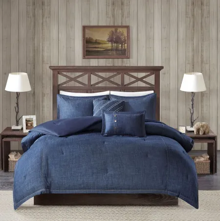 Olliix by Woolrich Blue Full Perry Oversized Denim Comforter Set