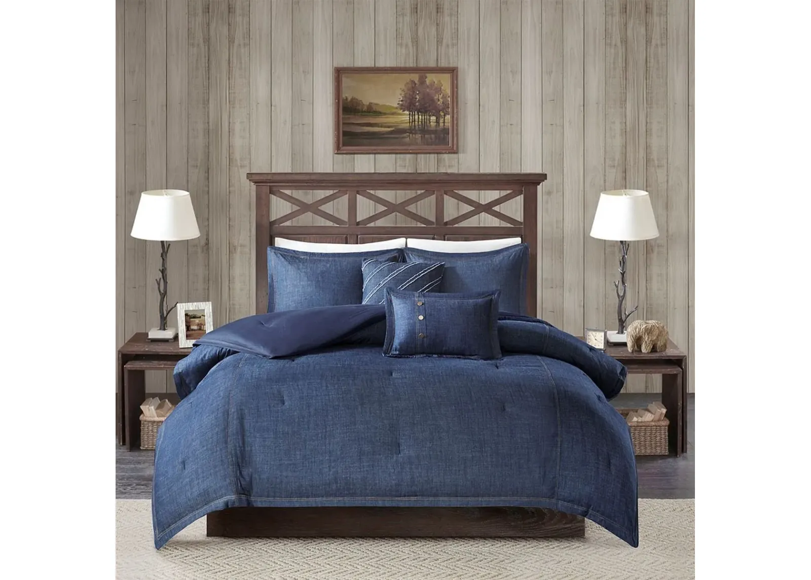 Olliix by Woolrich Blue King/California King Perry Oversized Denim Comforter Set