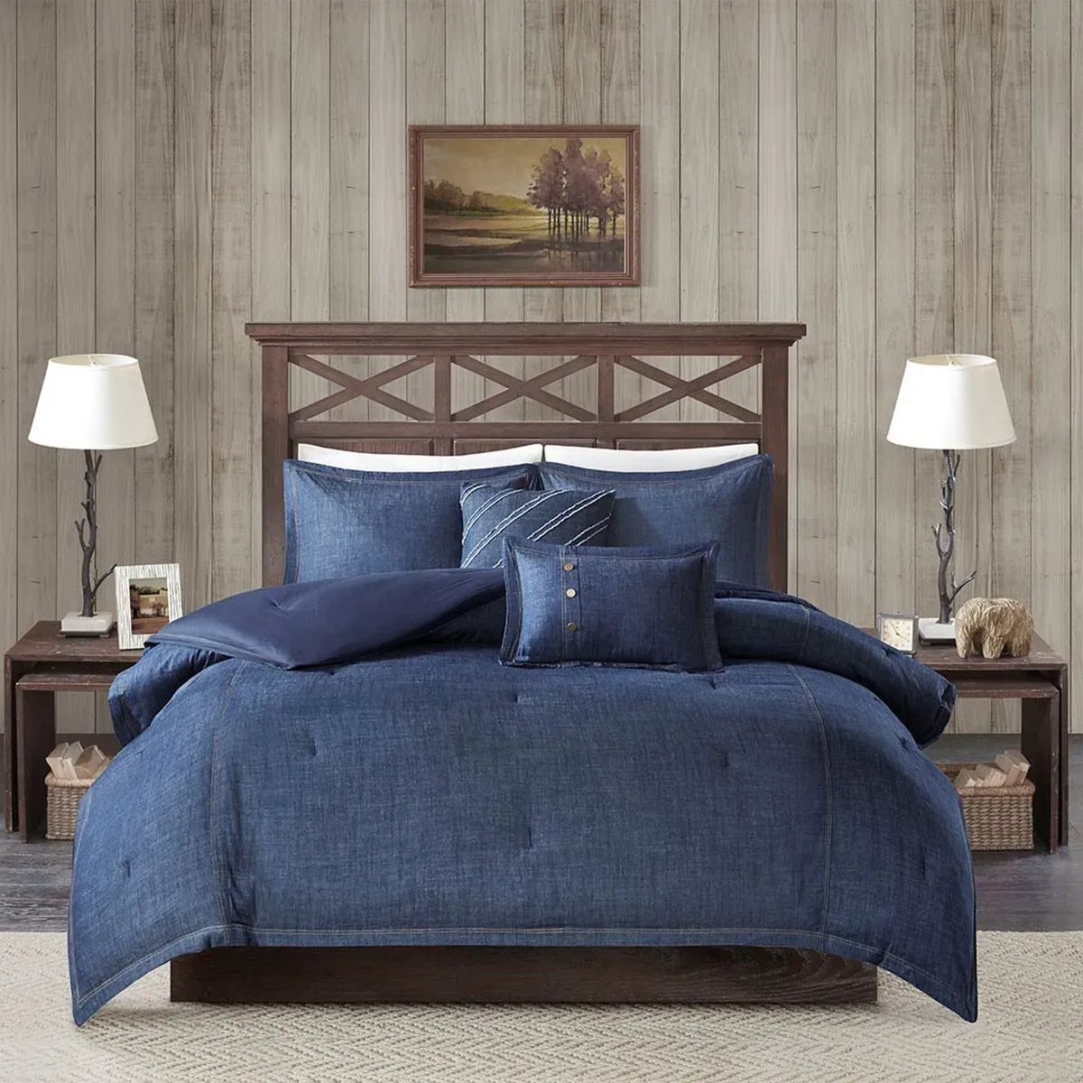 Olliix by Woolrich Blue King/California King Perry Oversized Denim Comforter Set