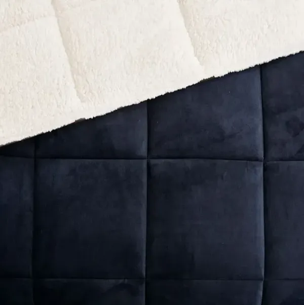 Olliix by Woolrich Alton Navy and Ivory King Polyester Solid Velour to Berber Comforter Set