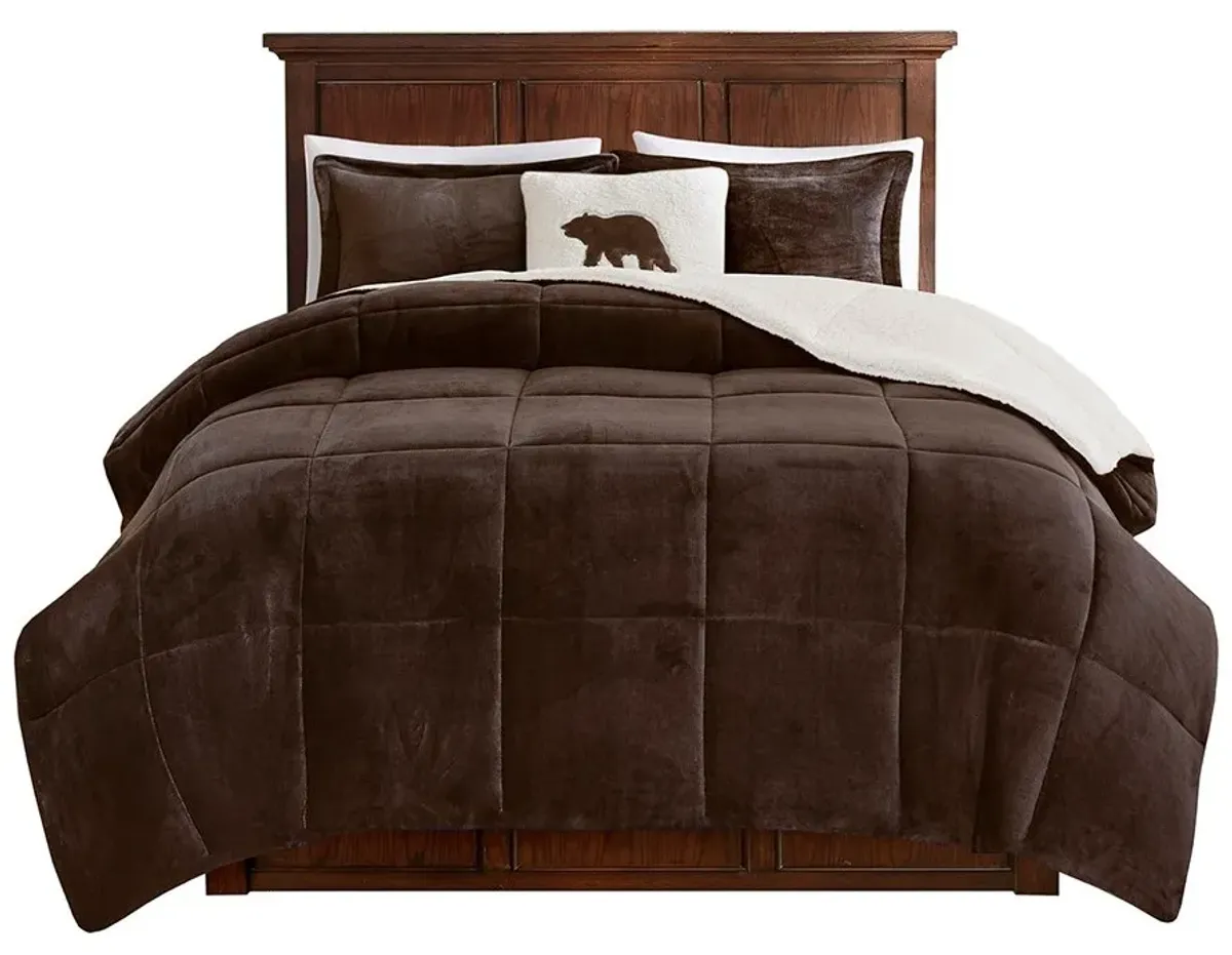 Olliix by Woolrich Alton Brown and Ivory Twin Plush to Sherpa Down Alternative Comforter Set